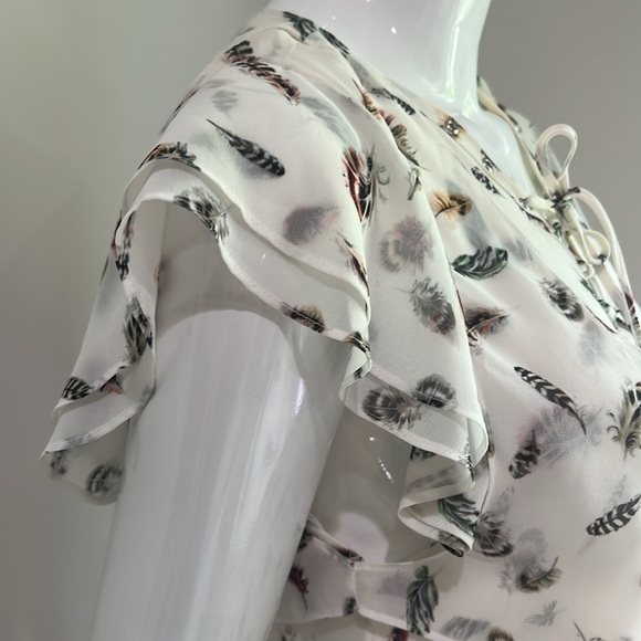 The Kooples Silk Flounce Ruffle Sleeve Feather Mini Dress - Picture 11 of 13